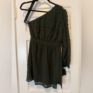 Chic Forest Green One-Shoulder Dress